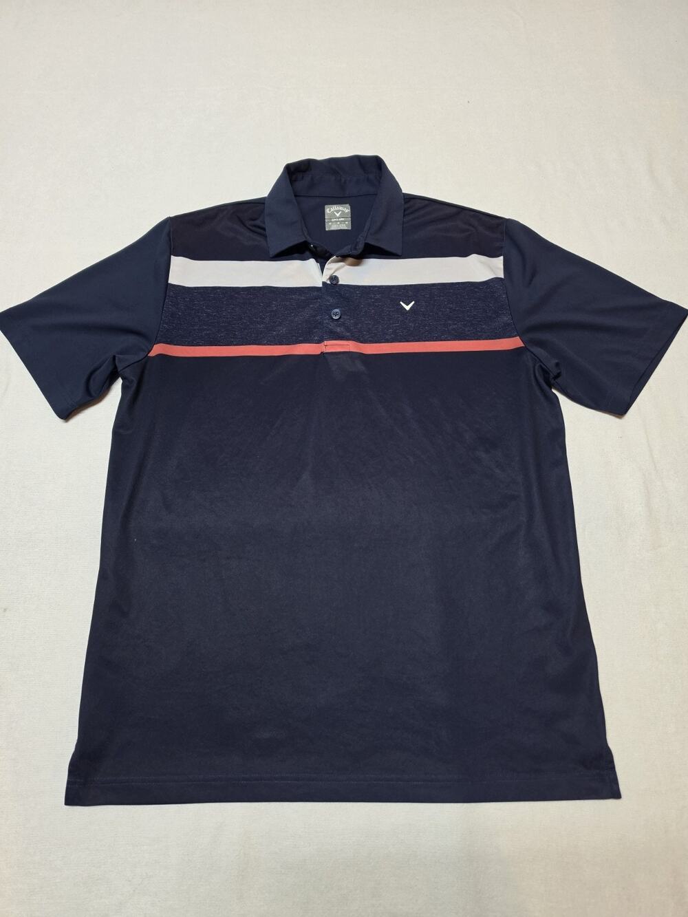 callaway opti dri polo Navy Blue With Pink Short-Sleeve Shirt Pink Stripe Mens M